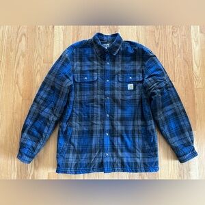 Carhartt Jacket Mens M Blue Hubbard Sherpa Lined Shacket Flannel Heavy Snap